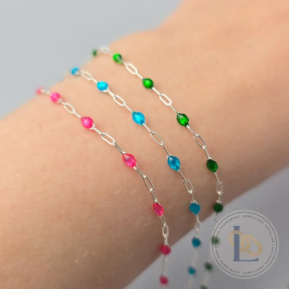 Stained Glass Green Enamel Sunburst & Paperclip Chain - 14k Gold Filled & 925 Sterling Silver