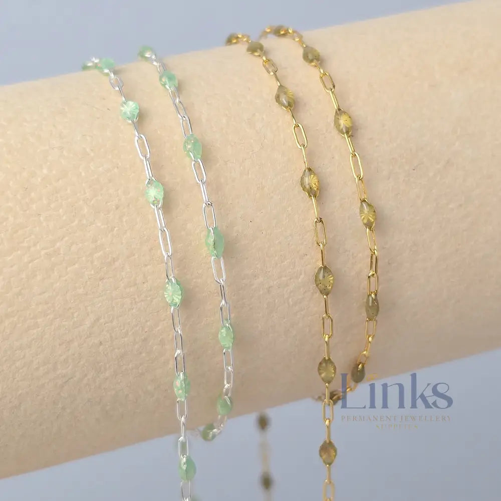 Stained Glass Peridot Enamel Sunburst & Paperclip Chain