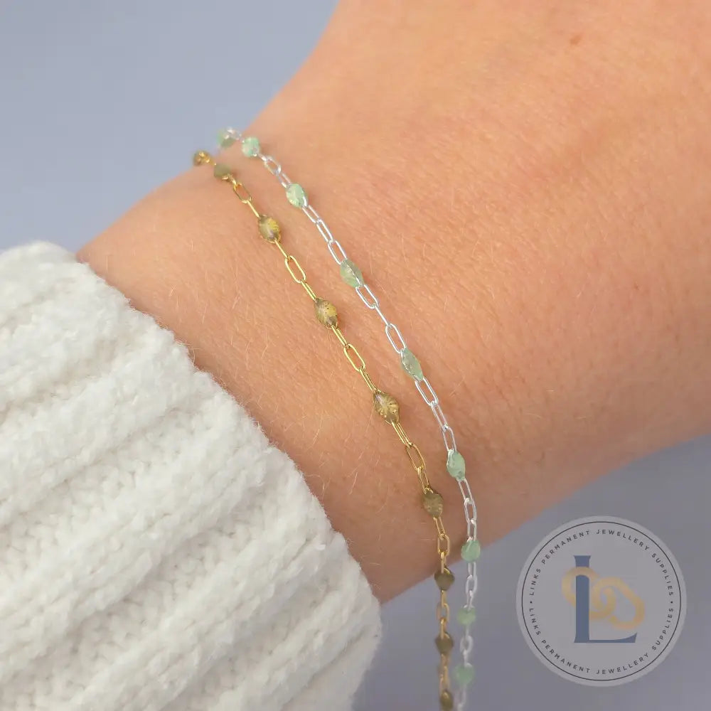 Stained Glass Peridot Enamel Sunburst & Paperclip Chain