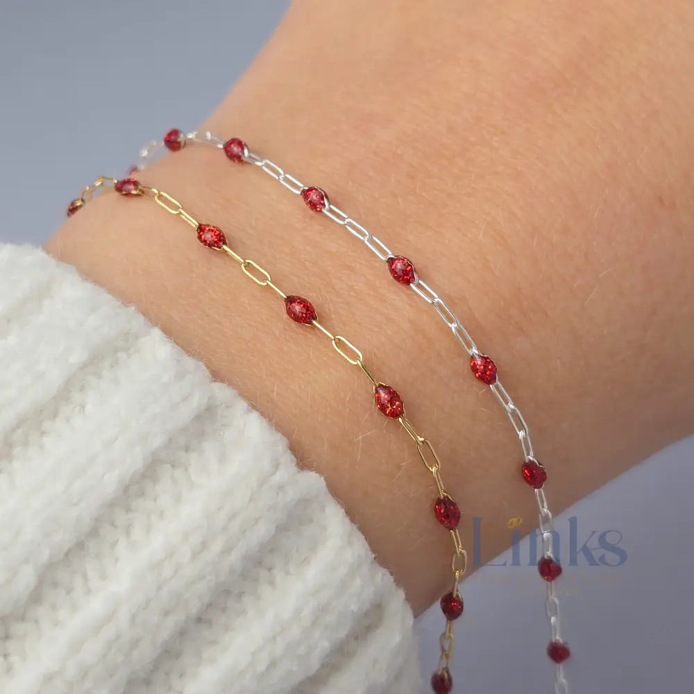 Stained Glass Ruby Enamel Sunburst & Paperclip Chain