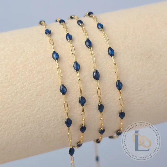 Stained Glass Sapphire Enamel Sunburst & Paperclip Chain 14k Gold Filled / 1 Meter