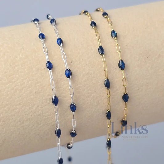 Stained Glass Sapphire Enamel Sunburst & Paperclip Chain