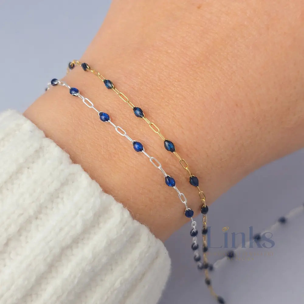 Stained Glass Sapphire Enamel Sunburst & Paperclip Chain