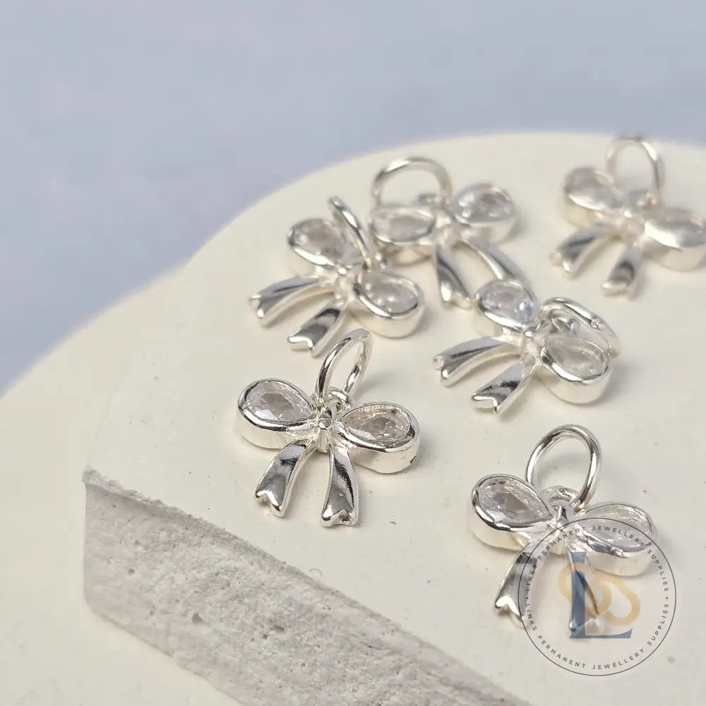 Sterling Silver Crystal Bow Charm