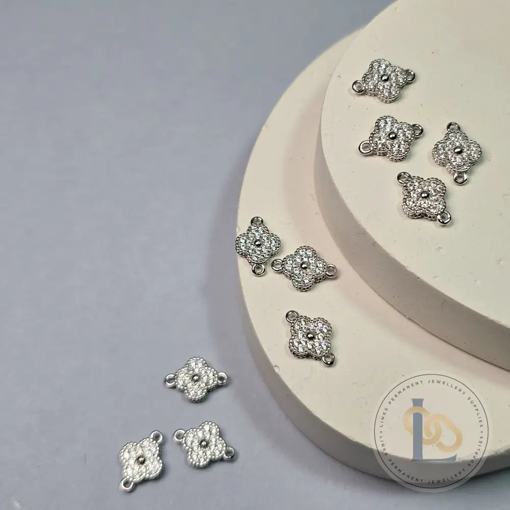 Sterling Silver Crystal Clover Connector