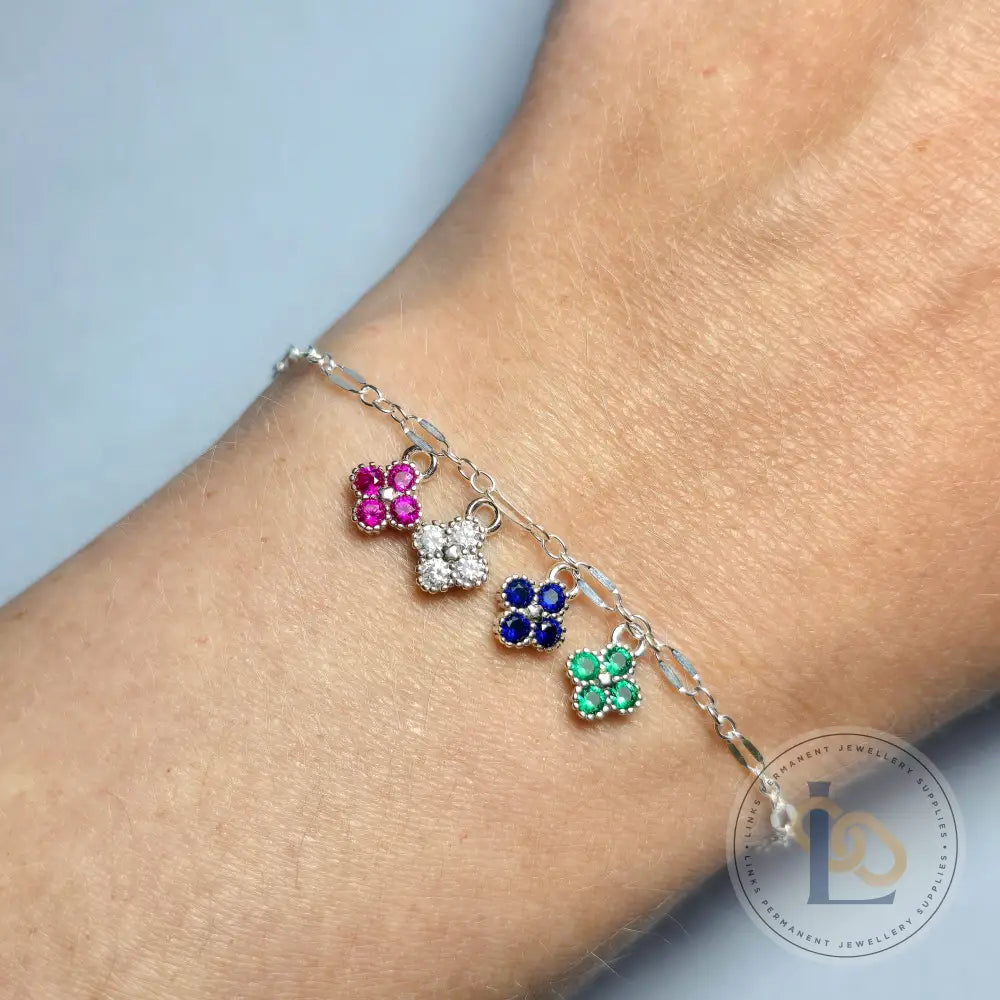 Sterling Silver Crystal Flower Pendant Charm