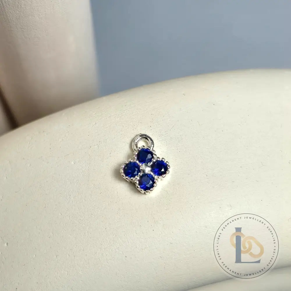 Sterling Silver Crystal Flower Pendant Charm Blue