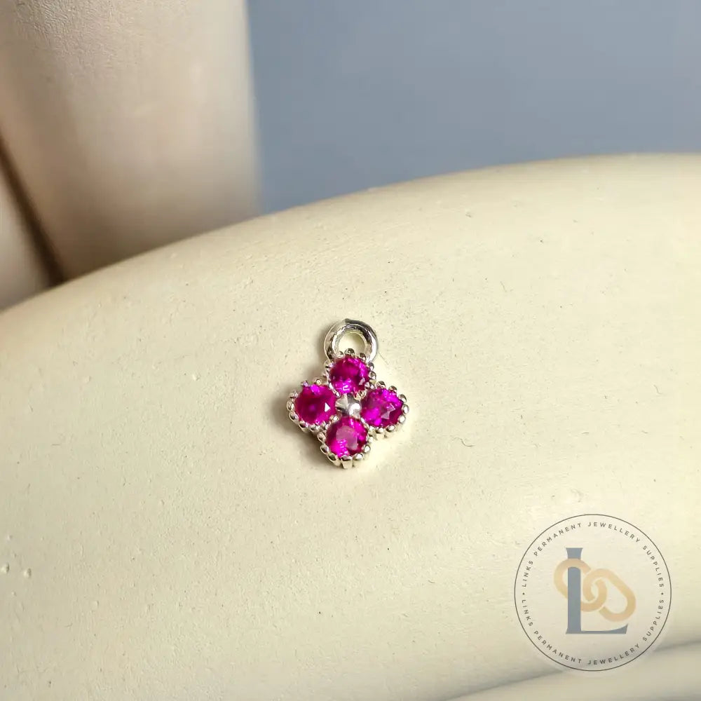 Sterling Silver Crystal Flower Pendant Charm Pink