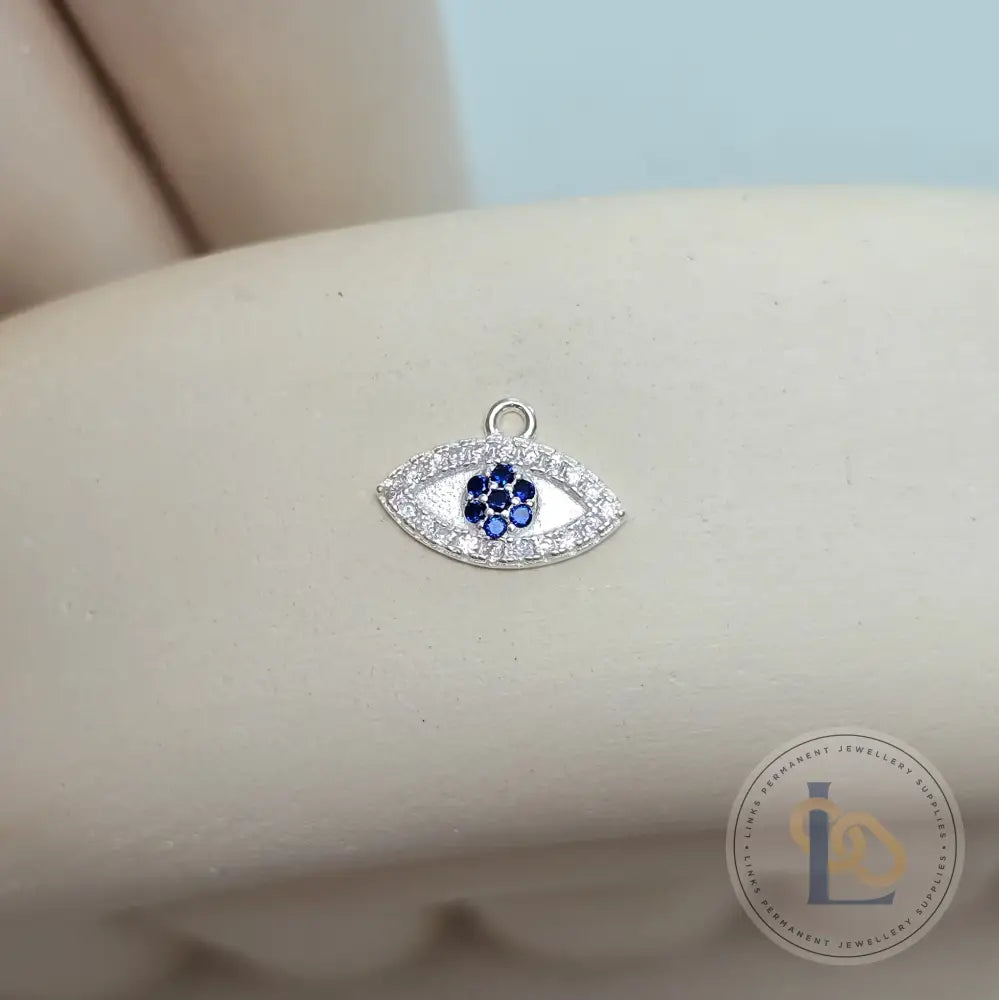 Sterling Silver Crystal Eye Evil Pendant Charm - Links Permanent Jewellery Supplies