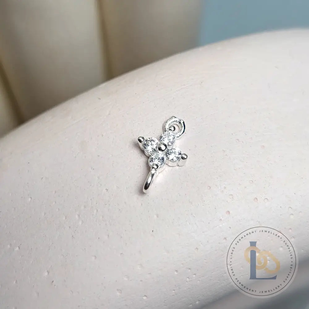Sterling Silver Crystal Flower Blossom Connector Charm