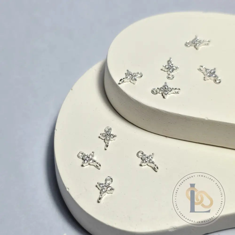 Sterling Silver Crystal Flower Blossom Connector Charm