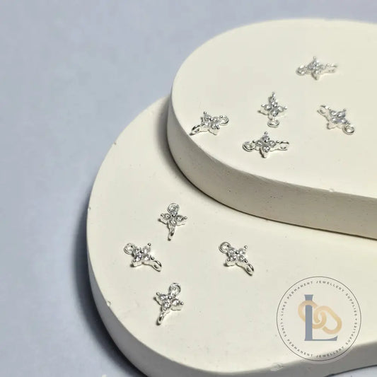 Sterling Silver Crystal Flower Blossom Connector Charm