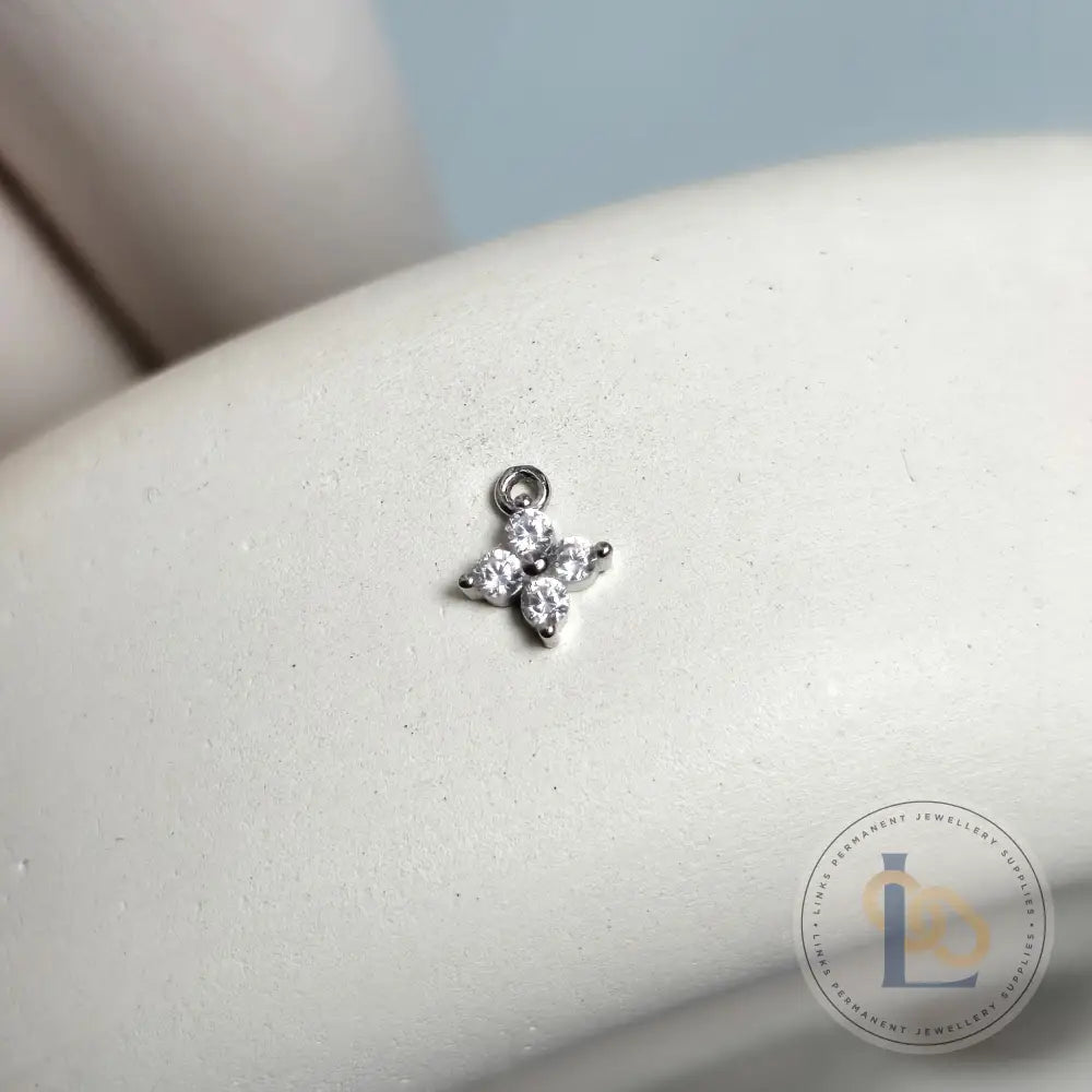 Sterling Silver Crystal Flower Blossom Pendant Charm - Links Permanent Jewellery Supplies