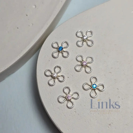 Sterling Silver Crystal Flower Connector Charm - Links Permanent Jewellery Supplies