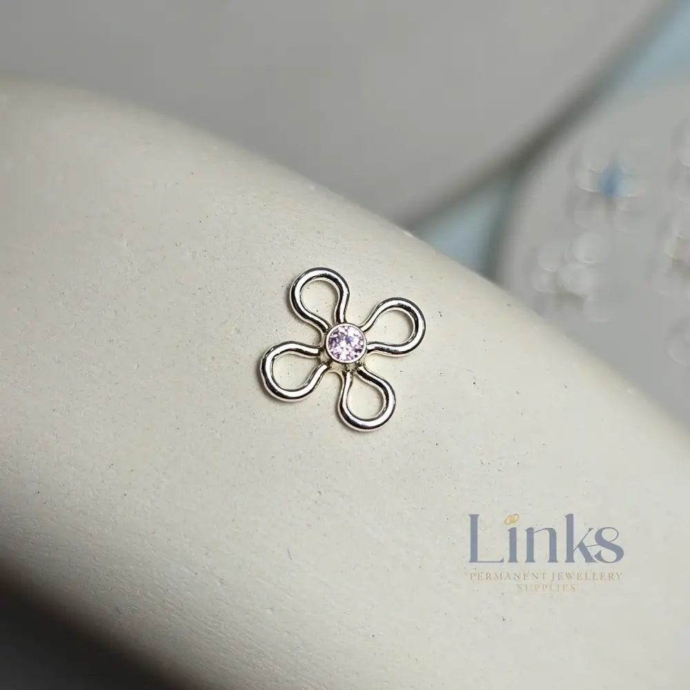 Sterling Silver Crystal Flower Connector Charm - Links Permanent Jewellery Supplies
