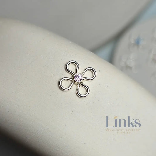 Sterling Silver Crystal Flower Connector Charm - Links Permanent Jewellery Supplies