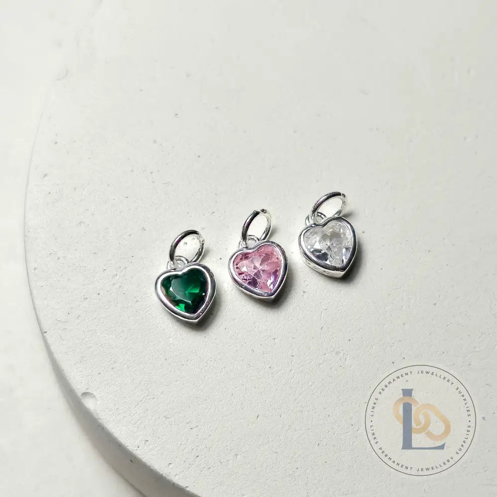 Sterling Silver Crystal Heart Pendant Charm