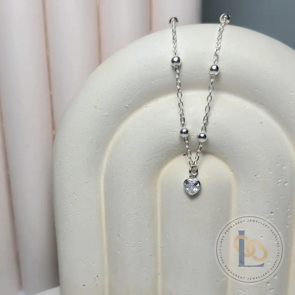 Sterling Silver Crystal Heart Pendant Charm - Links Permanent Jewellery Supplies