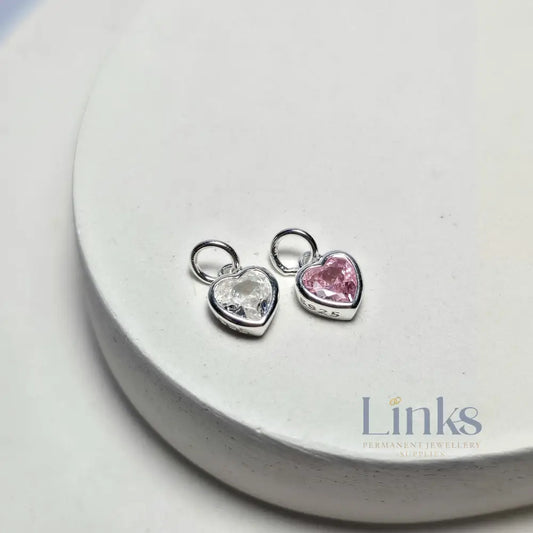 Sterling Silver Crystal Heart Pendant Charm Pink