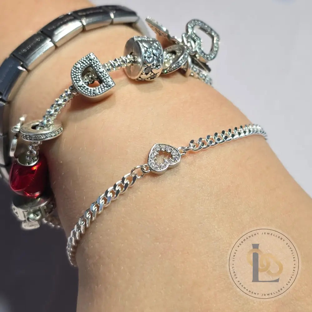 Sterling Silver Crystal Hollow Heart Connector