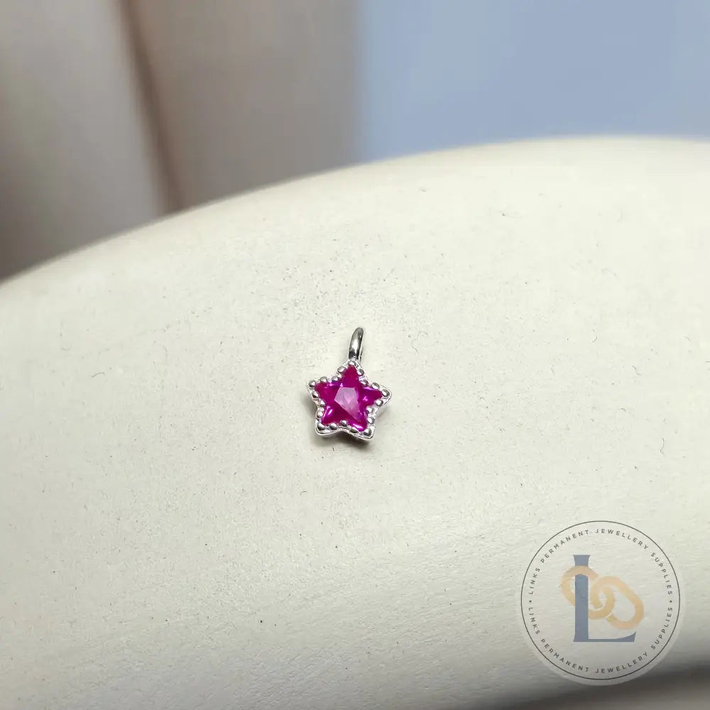 Sterling Silver Crystal Star Pendant Charm Pink
