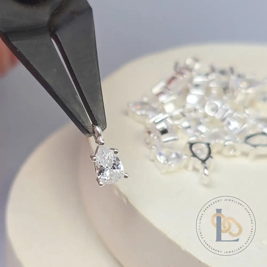 Sterling Silver Crystal Teardrop Pendant Charm Charms