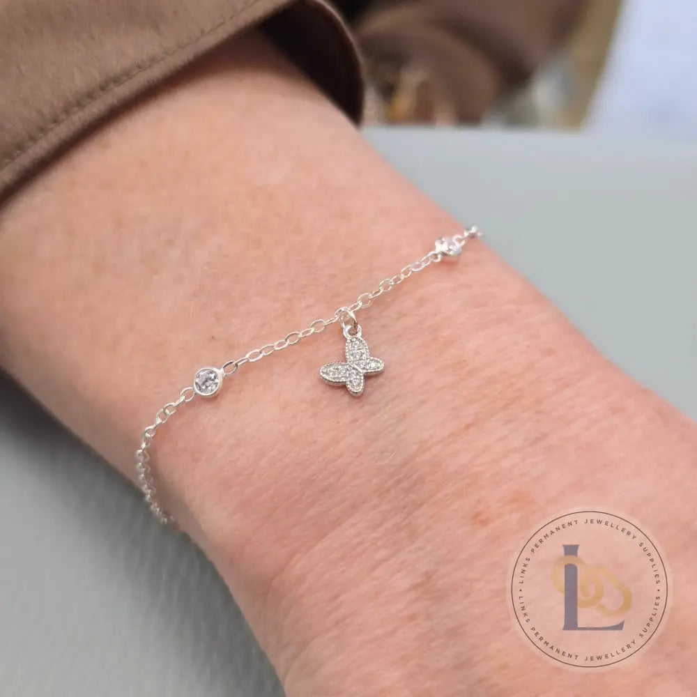 Sterling Silver Cubic Zirconia Dainty Butterfly Charm