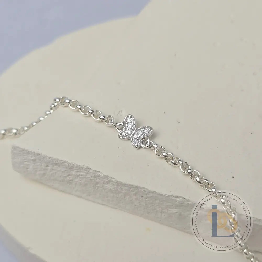 Sterling Silver Cubic Zirconia Dainty Butterfly Connector