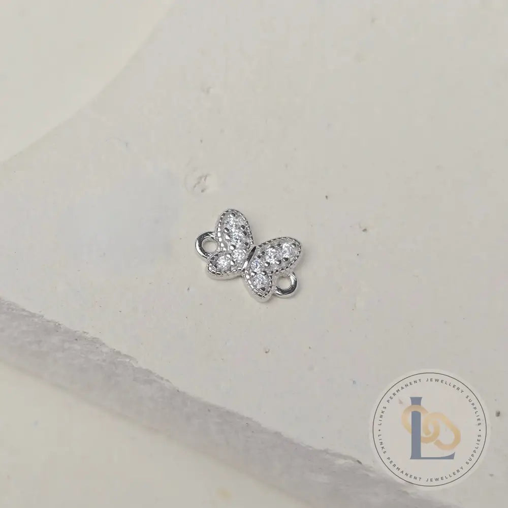 Sterling Silver Cubic Zirconia Dainty Butterfly Connector