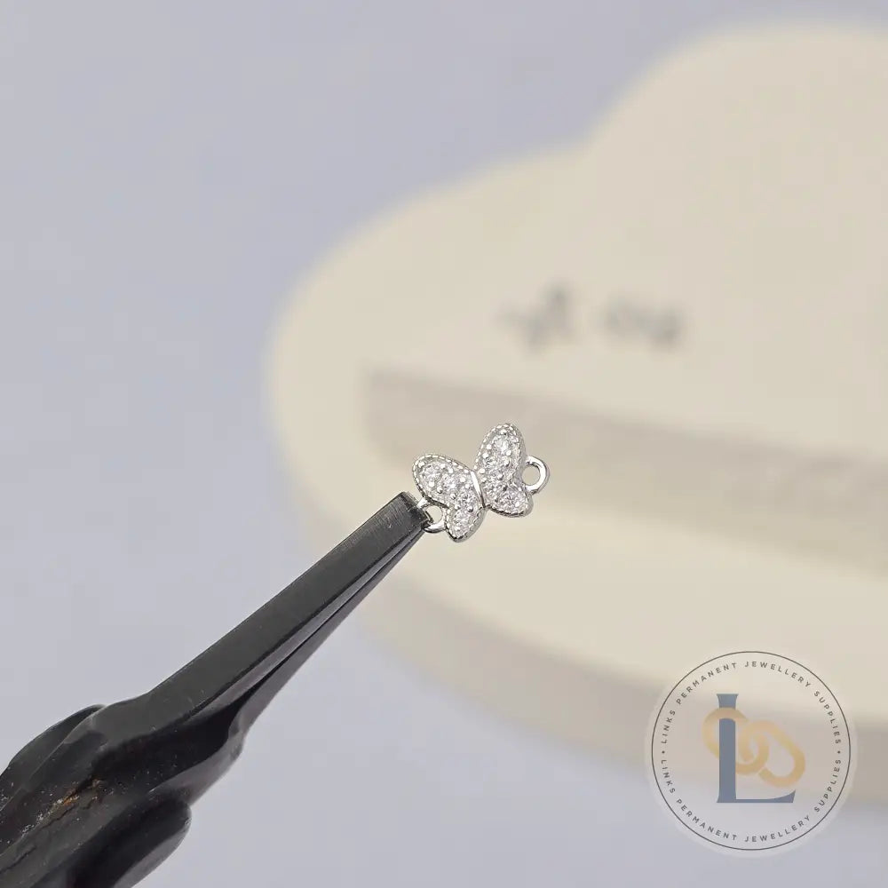 Sterling Silver Cubic Zirconia Dainty Butterfly Connector