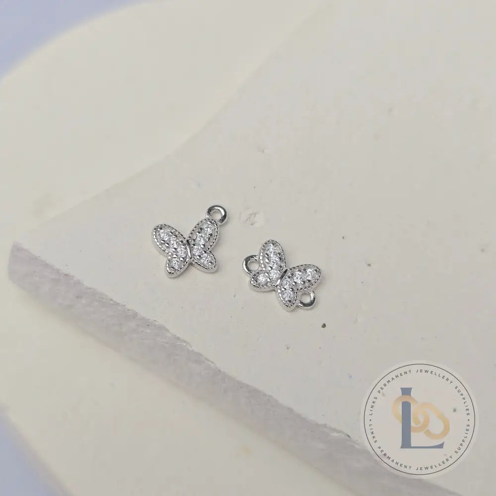 Sterling Silver Cubic Zirconia Dainty Butterfly Connector