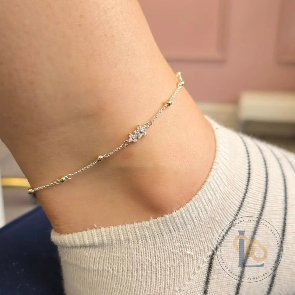 Sterling Silver Cubic Zirconia Double Flower Connector