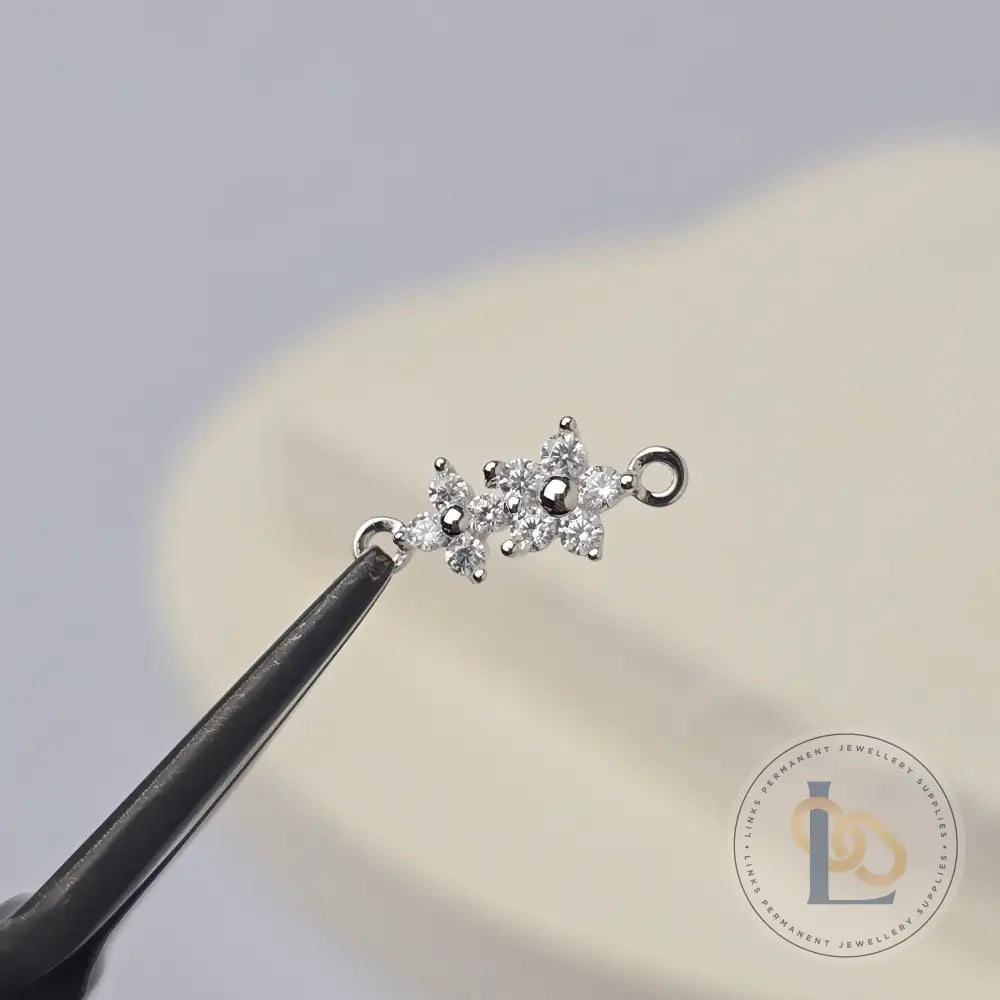 Sterling Silver Cubic Zirconia Double Flower Connector