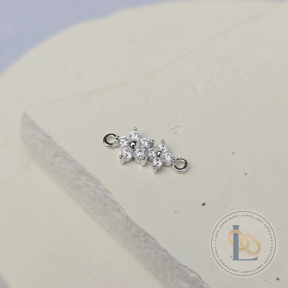 Sterling Silver Cubic Zirconia Double Flower Connector