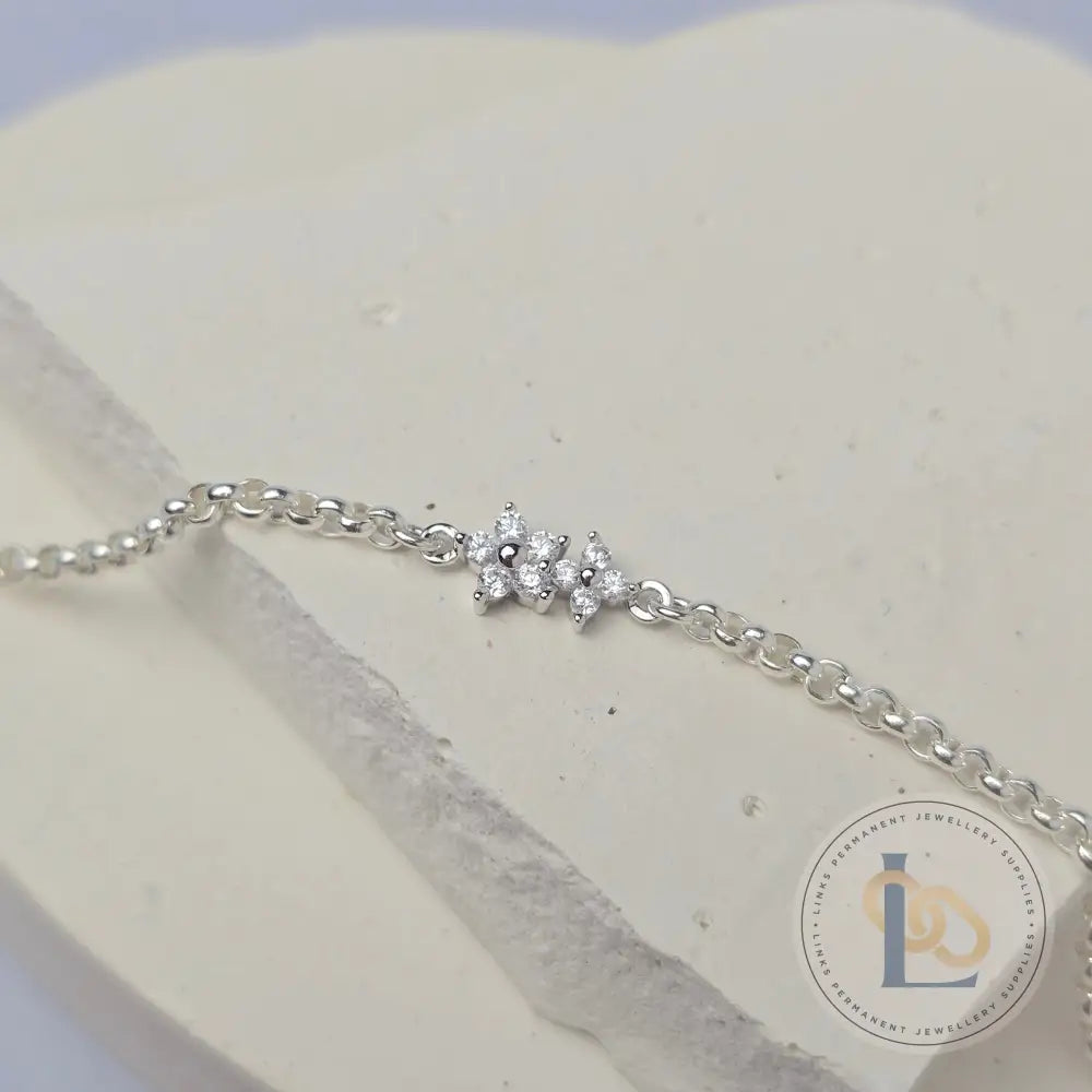Sterling Silver Cubic Zirconia Double Flower Connector