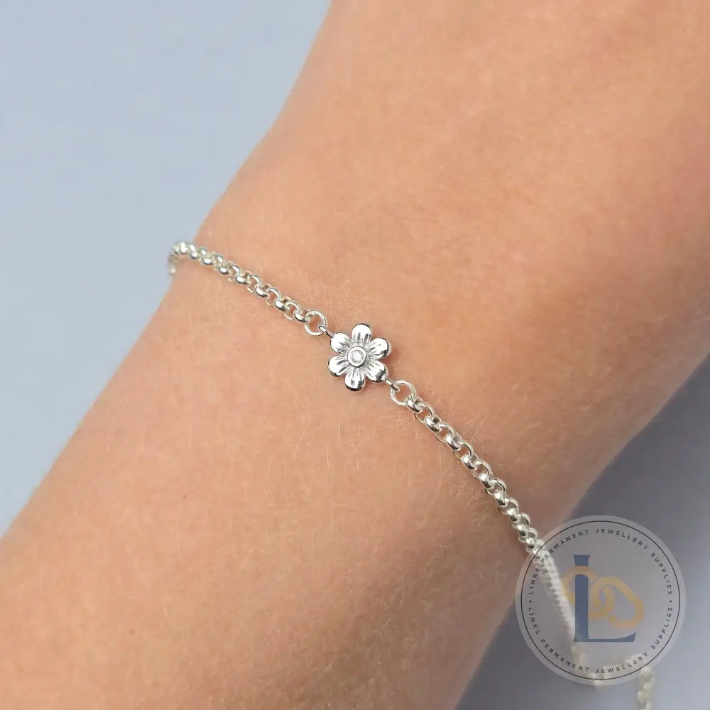 Sterling Silver Cubic Zirconia Flower Connector