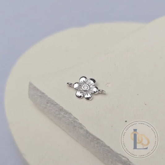 Sterling Silver Cubic Zirconia Flower Connector