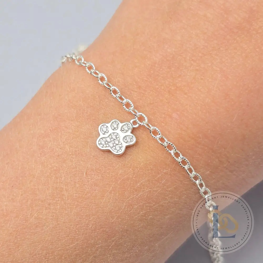 Sterling Silver Cubic Zirconia Paw Print Charm
