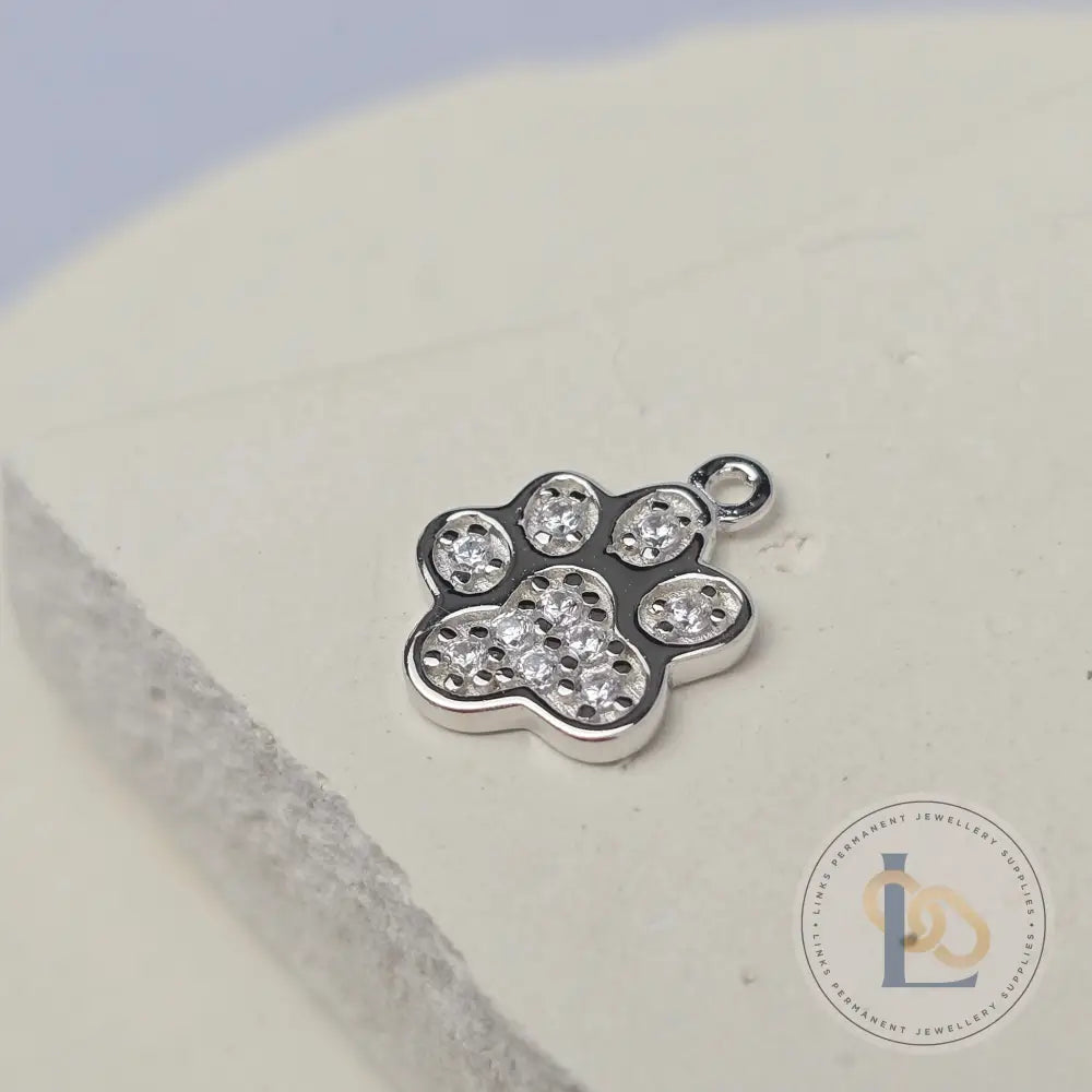 Sterling Silver Cubic Zirconia Paw Print Charm