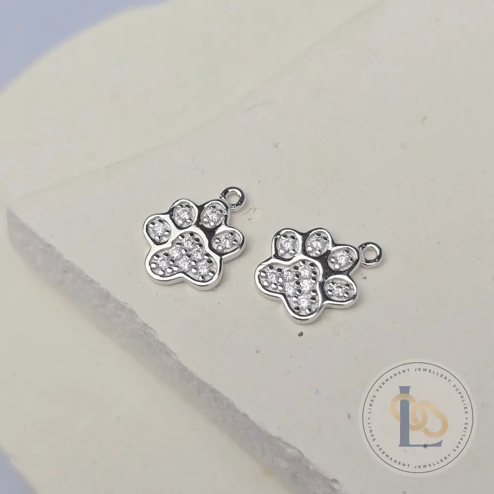Sterling Silver Cubic Zirconia Paw Print Charm