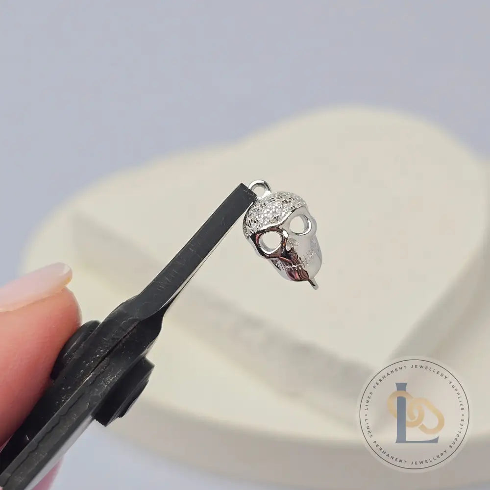 Sterling Silver Cubic Zirconia Skull Connector