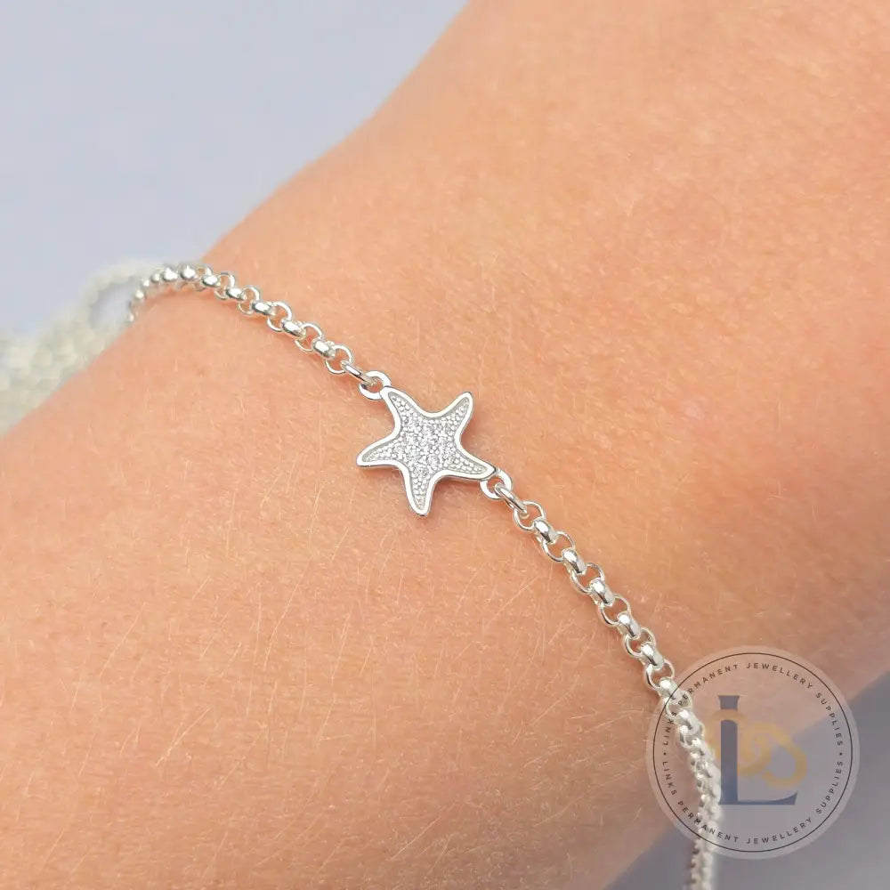 Sterling Silver Cubic Zirconia Starfish Connector