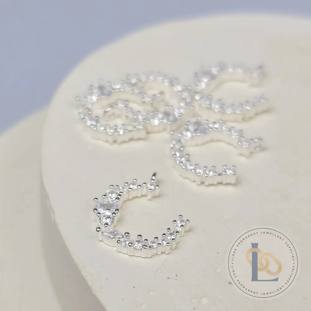 Sterling Silver CZ Crescent Moon Pendant Charm Charms