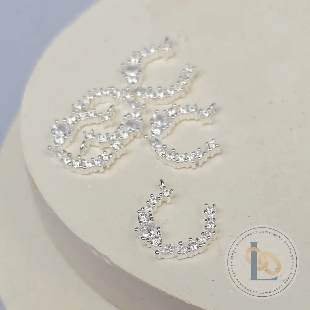 Sterling Silver CZ Crescent Moon Pendant Charm Charms