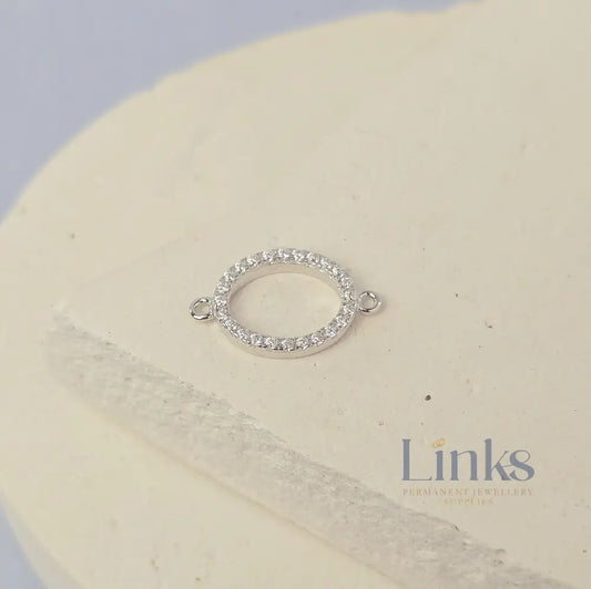 Sterling Silver Oval Cubic Zirconia Connector