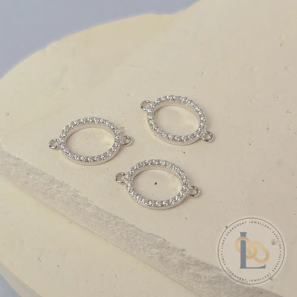 Sterling Silver Oval Cubic Zirconia Connector