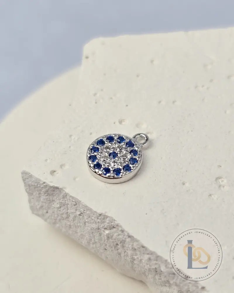 Sterling Silver Round Crystal Evil Eye Charm
