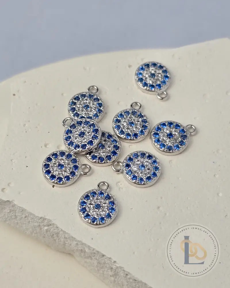 Sterling Silver Round Crystal Evil Eye Charm