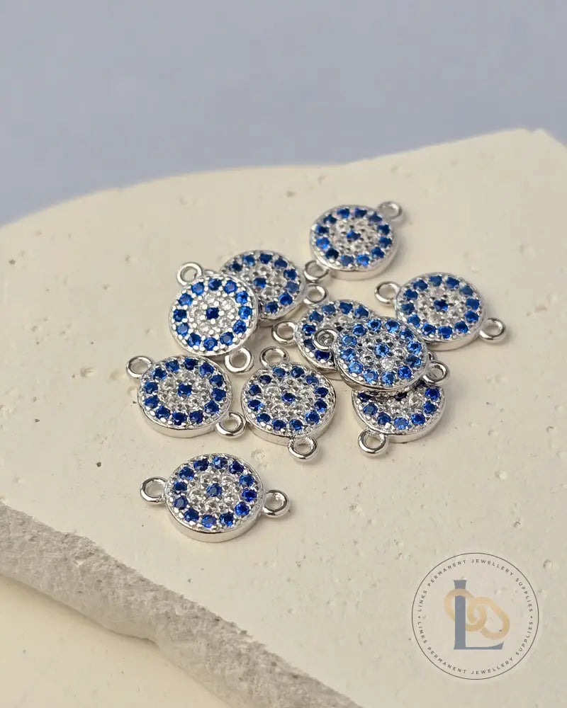 Sterling Silver Round Crystal Evil Eye Connector