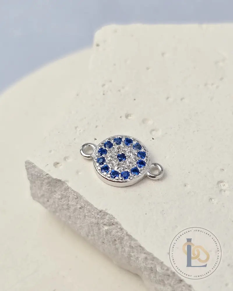Sterling Silver Round Crystal Evil Eye Connector